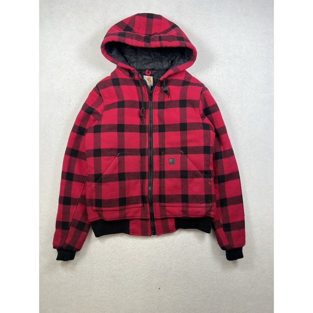 Carhartt Jacket Womens Medium Black WJ024 Active Wool Lined Chore Hood Lady*
